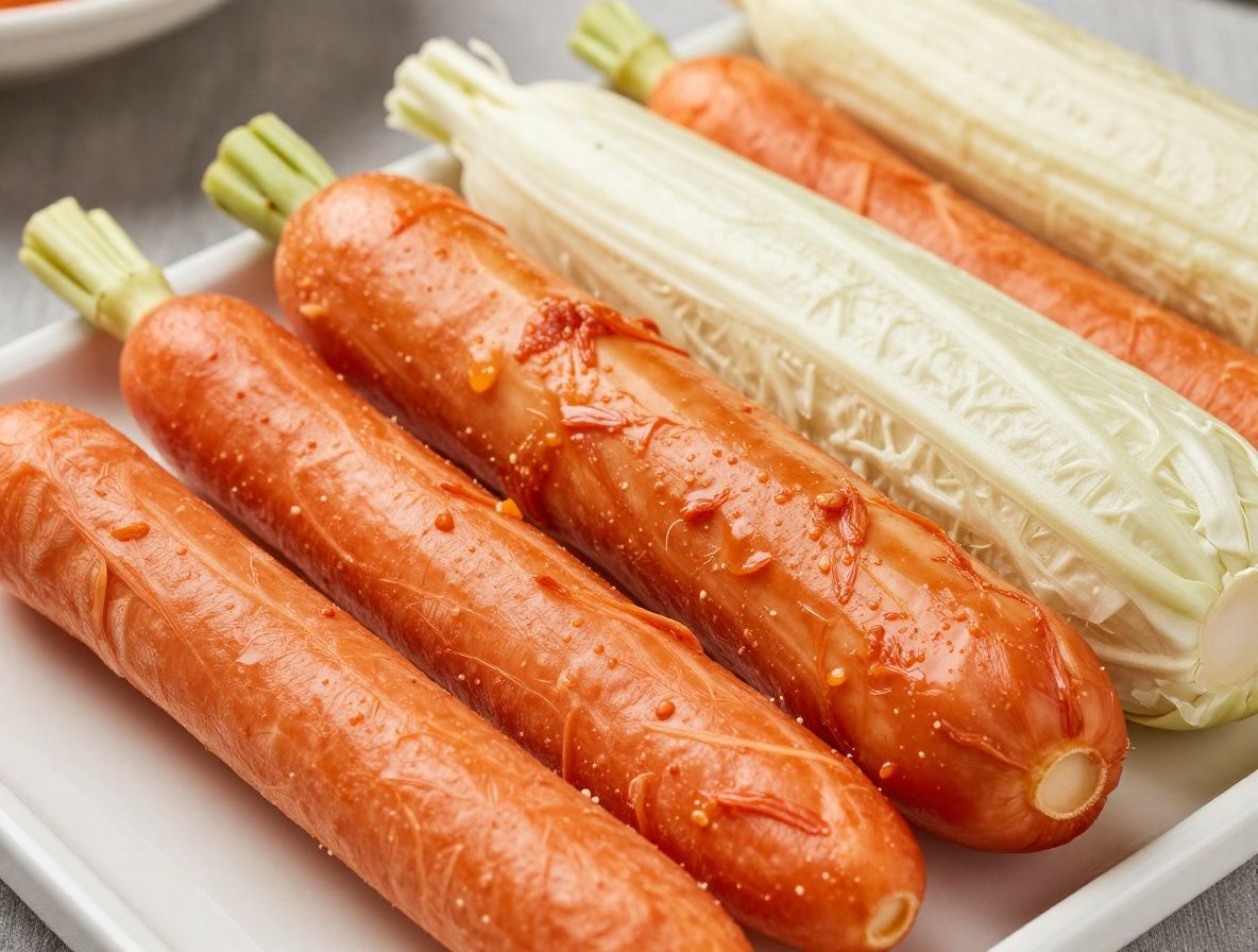 Gläser mit fermentiertem Gemüse wie Sauerkraut, Kimchi und Kefir auf einem Holztisch in einem hellen Küchenumfeld, die probiotische Lebensmittel und Darmgesundheit darstellen